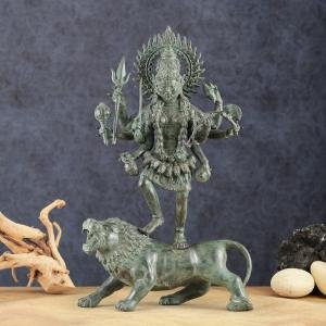 Vintage Balinese Bronze Durga-Kali with Lion | 18.5" Lost Wax Art | Sacred Lion Mount Masterpiece | Divine Temple Beauty | Jaipurio